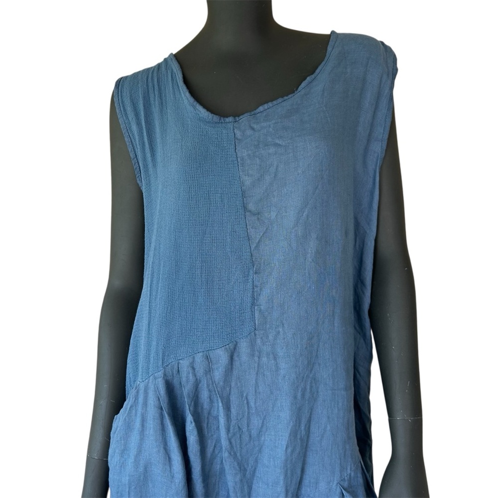 100% Linen Blue Jumpsuit XL Resort Lagenlook Made in Italy Art Teacher Boho